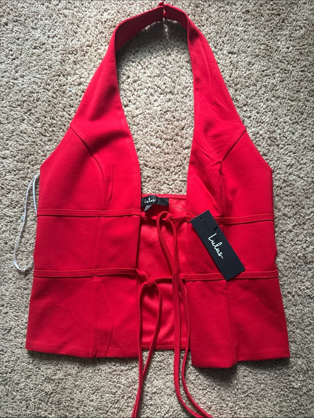 Lulu's Vibrant Red Halter Tie-Front Vest